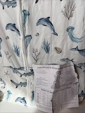 Baby Sleep Sack in White with Blue Marine Print